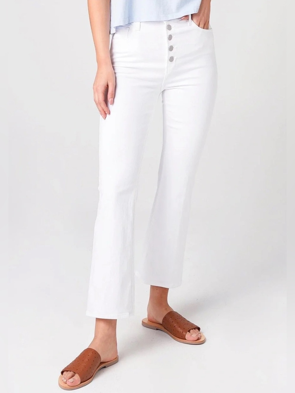 J Brand Lillie High-Rise Stretchy Button Fly Cropped Flare Jeans Blanc White 25